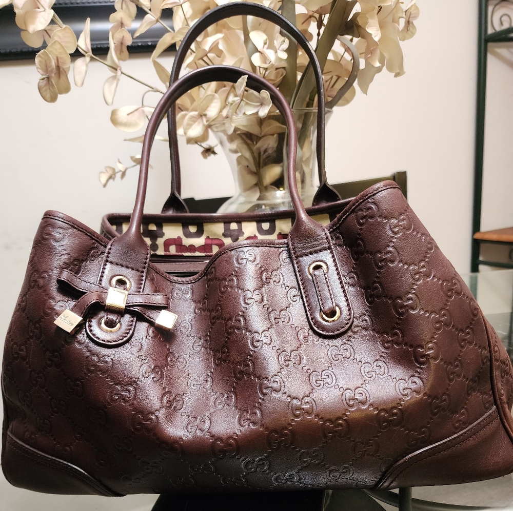 Authentic Gucci  brown Guccissima  princy tote leather